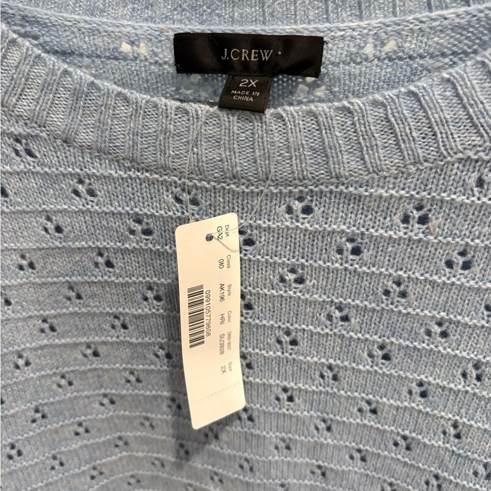 NWT J Crew Light Blue Eyelet Sweater Size 2X - Picture 4 of 4